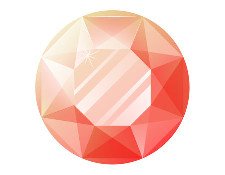 Round red shining realistic gemstone. Vector isolated cartoon precious ruby treasure.のイラスト素材