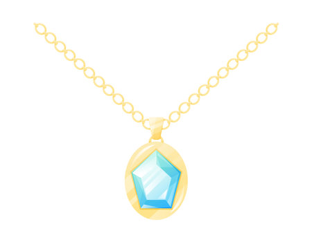 Gold chain with blue shining diamond gemstone. Vector isolated cartoon royal expensive pendant, women treasure jewelry.のイラスト素材