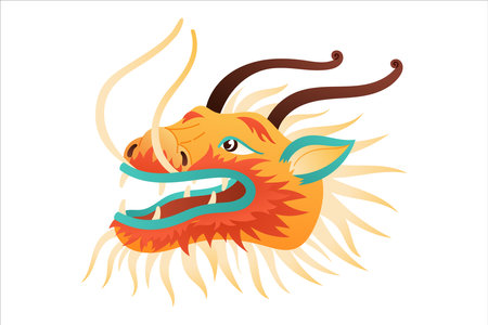 Cartoon head of a fairytale dragon. Vector isolated illustration of traditional asian chinese character.のイラスト素材