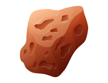 Cartoon flying space asteroid with craters and bumps. Vector isolated stone.のイラスト素材