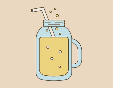 A glass with a cocktail or carbonated lemonade and a drinking straw. Vector isolated cartoon retro illustration.のイラスト素材