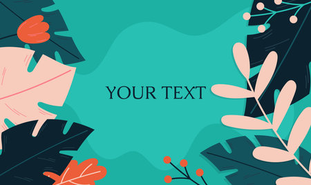 Vector horizontal tropical banner. Pattern with flat jungle palm leaves.
