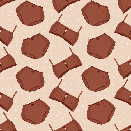 Set of women sexy underwear. feminine bra and panties, two-piece bikini swimsuit. Vector flat seamless pattern.のイラスト素材