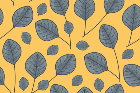 Decorative flat vector twig with leaves. Natural plant seamless pattern, sketch style.のイラスト素材