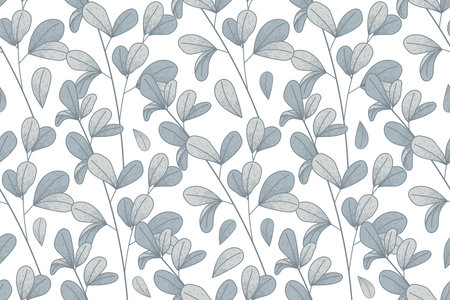 Decorative natural twig with leaves. Vector seamless flat pattern, plant branches.のイラスト素材