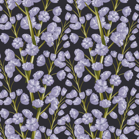 Cartoon purple lupine flower. Vector isolated plant, tender buds on the stem.のイラスト素材