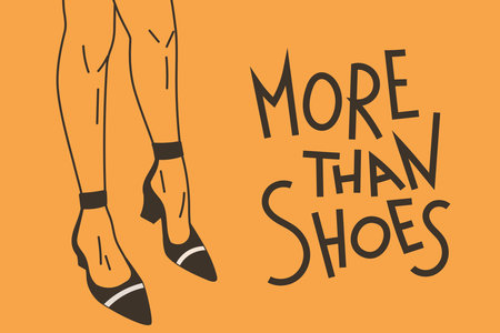 Vector fashion banner with inscription More than Shoes. Women legs in trendy high heel shoes. Shoe advertising poster template.のイラスト素材