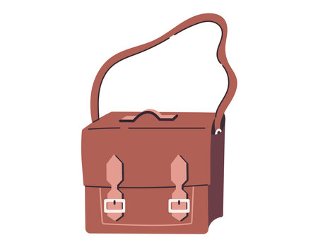 Elegant women flat brown handbag. Vector cartoon isolated fashion accessory bag.のイラスト素材