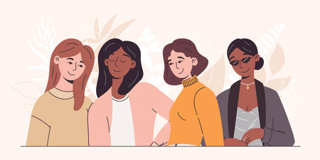 Elegant flat fashionable women friends in casual clothes. Vector isolated girl models.のイラスト素材