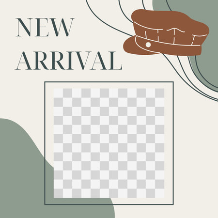 Square Social Media Post Template. Vector banner, text New arrival, women fashion hat, flat style.のイラスト素材