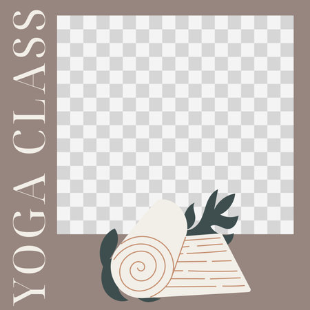 Square post template for social networks. Mat for yoga and meditation, flat style, inscription Yoga Class, vector banner.のイラスト素材