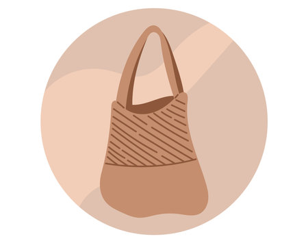 Round highlight cover template for social networks. Woven fashionable shopper bag. Vector isolated round sticker.のイラスト素材