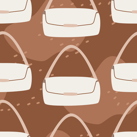 Fashionable white trendy women handbag. Vector seamless pattern, flat style.のイラスト素材