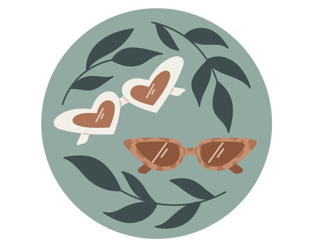 Highlights cover template for social media. Fashionable women sunglasses. Vector isolated round label or sticker.のイラスト素材