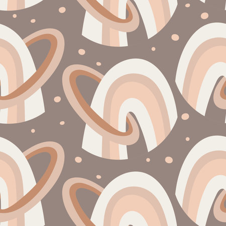 Abstract vector seamless pattern with rainbow shapes, flat style.のイラスト素材