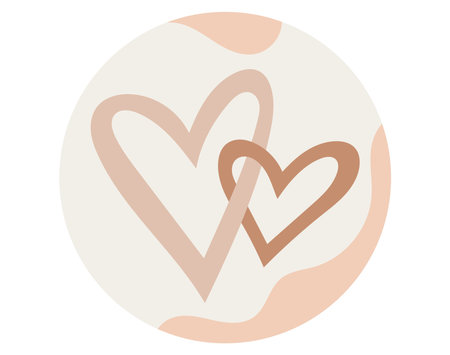 Vector template for social media highlights cover. Round sticker with cute hearts, flat style.のイラスト素材