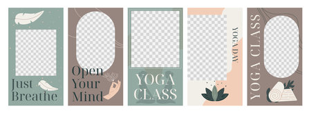 Set of vector templates for social media stories. Isolated banner collection, Yoga and meditation...