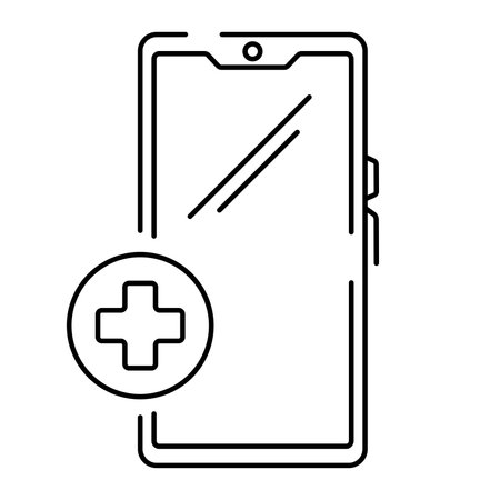 Vector isolated line icon, smartphone with cross icon, modern digital online medicine. calling a doctor at home and an ambulance.のイラスト素材
