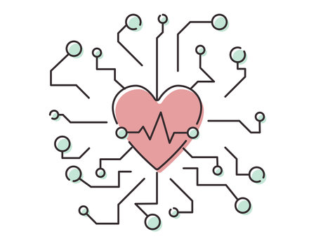 Vector isolated line icon of heart with cardiogram. Symbol of digital health and medicine.のイラスト素材