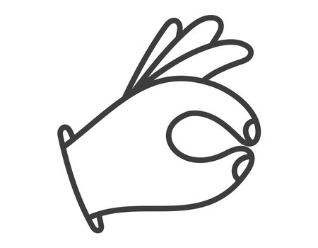 Vector doodle symbol of funny human hand making ok gesture with fingers.のイラスト素材