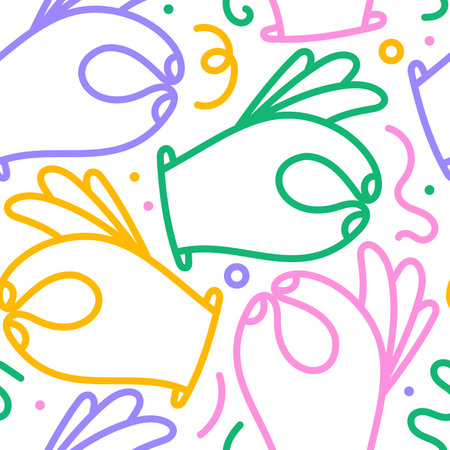 Doodle symbol of a human hand making an ok gesture with its fingers. Vector seamless pattern.のイラスト素材