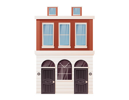 Multi-storey building in a classic style. Cartoon house, modern architecture and city exterior. Vector isolated on white illustration.のイラスト素材