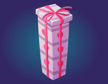 Pink gift box with bow and hearts. Vector isolated cartoon gift for lover on valentines day.のイラスト素材