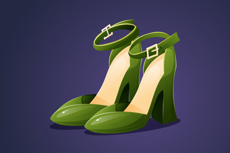 Fashionable elegant women's green shoes, high-heeled sandals. Vector cartoon illustration.のイラスト素材