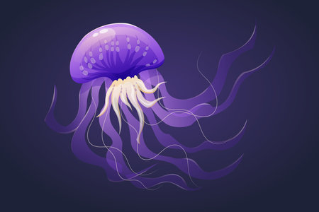 Purple sea poisonous jellyfish. Vector cartoon illustration of ocean marine creature.のイラスト素材