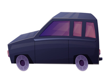 Funny black hatchback car. Vector cartoon children's illustration.のイラスト素材