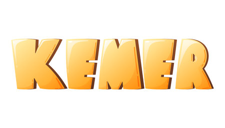 Cartoon hand drawn lettering, word Kemer, Turkish Antalya resort city.のイラスト素材