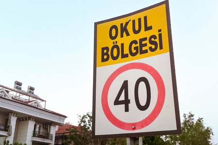 Photo of a street road sign with a speed limit of 40, Turkey. The inscription is in Turkish.の写真素材