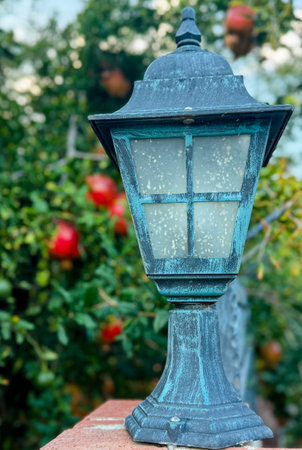 Close-up photo of street Rustic Lamp Post with Vibrant Backgroundの写真素材