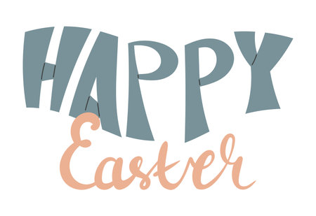 Bright cheerful Happy Easter vector isolated text in simple cartoon font. Perfect for holiday greeting cards, festive banners, posters, and seasonal social media designs.のイラスト素材