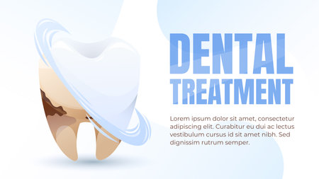 Comparison of healthy and decayed tooth before and after dental treatment. Oral health, dental care, and hygiene concept for medical brochures, clinics, and advertisements.のイラスト素材