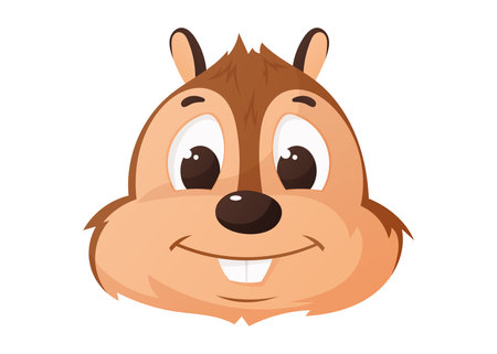 Cute cartoon chipmunk head with big eyes and a happy smile. Adorable woodland animal mascot, perfect for kids products, games, stickers, and logos. Vector isolated illustrationのイラスト素材