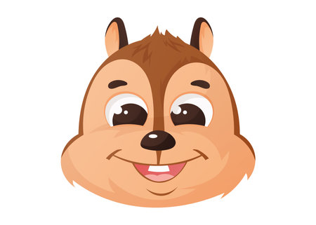 Cute cartoon chipmunk head with big eyes and a happy smile. Adorable woodland animal mascot, perfect for kids' products, games, stickers, and logos. Vector illustrationのイラスト素材