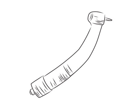 Hand-drawn black and white vector isolated illustration of a dental drill, used in professional dentistry for tooth treatment and oral care procedures.のイラスト素材