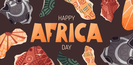 Africa Day Celebration Poster. Colorful Abstract Elements and Bold Lettering. Trendy Ethnic Design for Cultural Events, History Projects, and Holiday Greetingsのイラスト素材