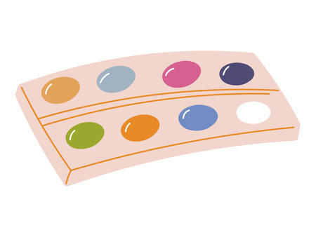 Vector isolated Illustration of Watercolor Paint Set in Cute Pastel Style. Flat Art Supply for Children Projects, School Designs, Creative Educational Materials.のイラスト素材