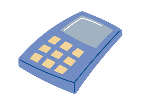 Vector illustration of a blue calculator with buttons and display. Ideal for school, math, finance, accounting, and educational themed graphic projectsのイラスト素材