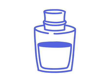 Minimal vector hand drawn illustration of a perfume or essential oil bottle. Decorative blue line art element for beauty, skincare, aromatherapy, or home decor designs. Isolated on white background.のイラスト素材