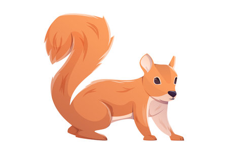 Cute cartoon red squirrel with a fluffy tail isolated on white. Vector illustration of adorable forest animal character. Perfect for kids designs, educational materials, and autumn themes.のイラスト素材