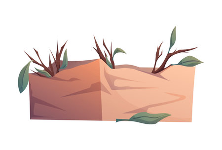 Crumpled cardboard box nest with dry branches, vector isolated cartoon illustration of animal shelter, wildlife rescue, eco housing or improvised habitatのイラスト素材