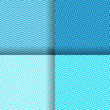 Set of four blue abstract seamless background. A seamless abstract wave background. Three seamless background of abstract wavy gridのイラスト素材