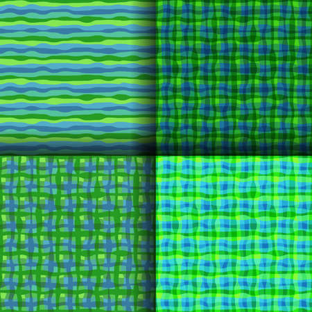 Set of four turquoise-green abstract seamless background. A seamless abstract wave background. Three seamless background of abstract wavy gridのイラスト素材