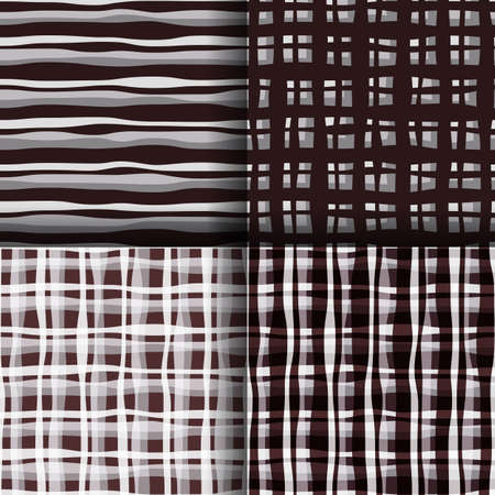 Set of four gray-brown abstract seamless background. A seamless abstract wave background. Three seamless background of abstract wavy gridのイラスト素材