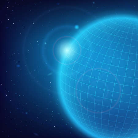 Space background with an abstract blue planet of meridians and parallelsのイラスト素材