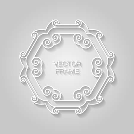 Vector geometric frame with copy space for text in trendy mono line style. Elegant light relief frame on a light gray backgroundのイラスト素材