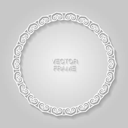 Vector geometric frame with copy space for text in trendy mono line style. Elegant light relief frame on a light gray backgroundのイラスト素材